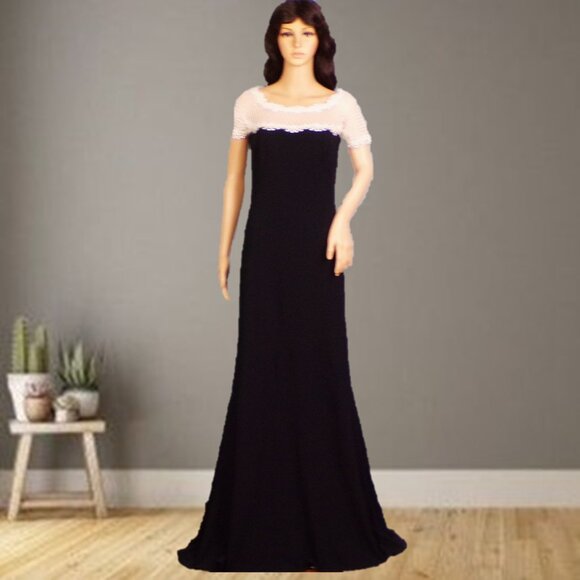 TADASHI SHOJI size S black/white full-length gown polyester/spandex hand wash - Picture 1 of 11